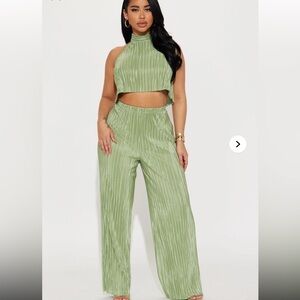 Fashion Nova Play Along Plisse Pant Set Sage Green